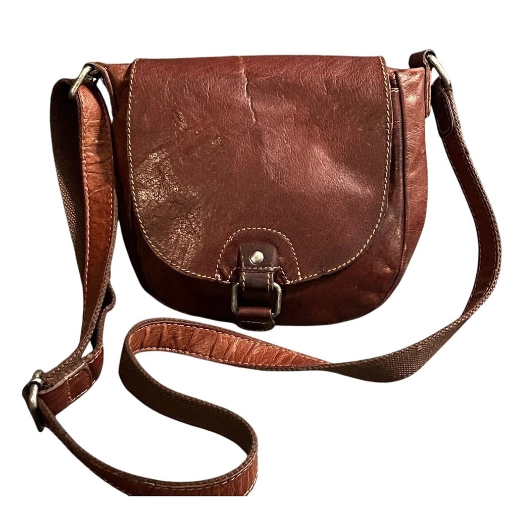 Jack Georges Genuine Leather‎ Crossbody Bag Brown Saddle Bag Purse